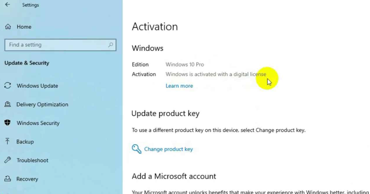 Windows digital license