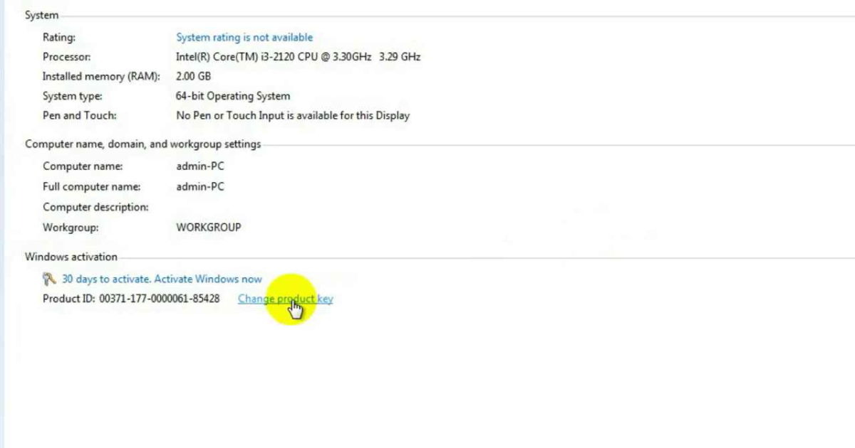 change product key widnows-7